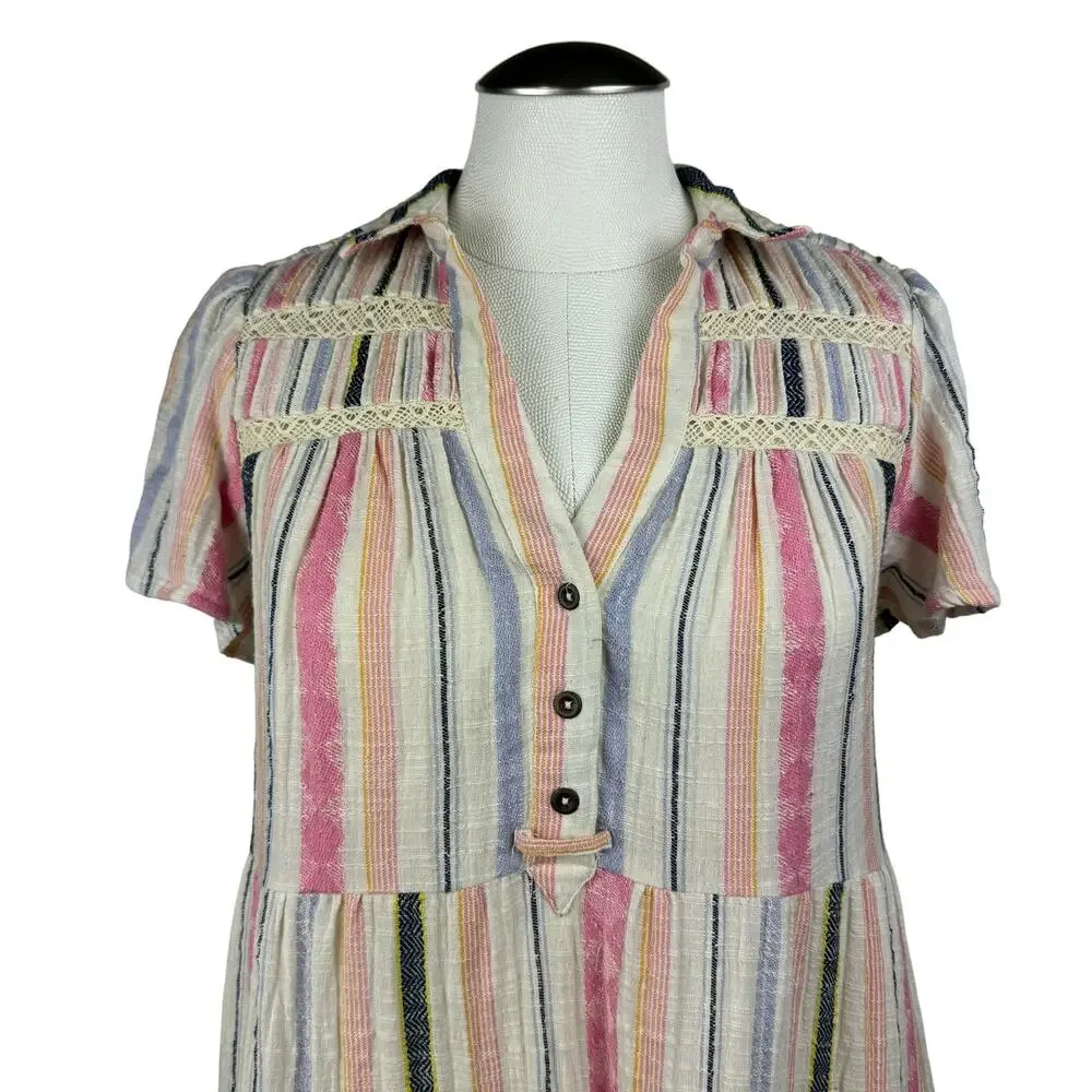 Women's Anthropologie Georgina Tiered Ruffle Babydoll Stripe Boho Shirt Dress XS